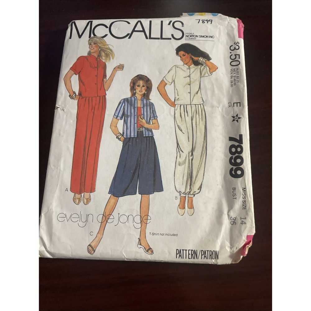 McCalls 7899 Vintage Sewing Pattern Misses Jacket, Pants, and Colottes